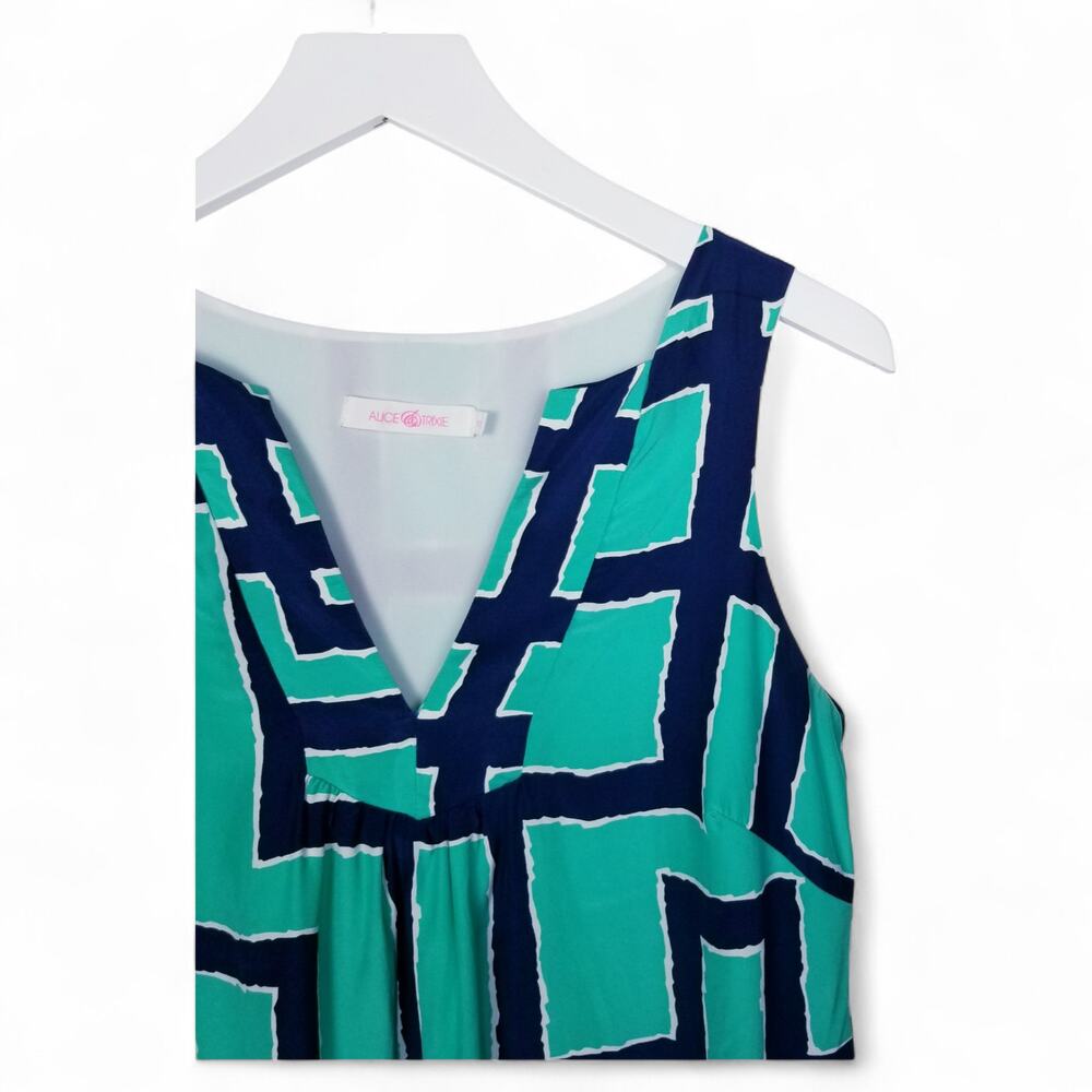 ALICE & TRIXIE 100% Silk Shift Mini Dress Navy Green Sleeveless - XS - Picture 2 of 6